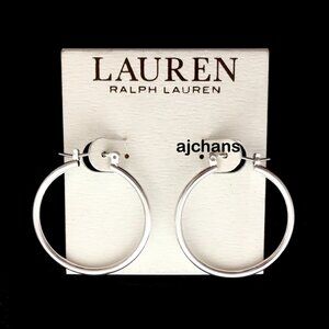 Lauren Ralph Lauren Silver Tone Thin Medium Hoop Earrings